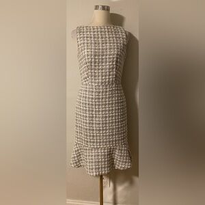 Ann Taylor Tweed Midi Dress in Cream and Brown